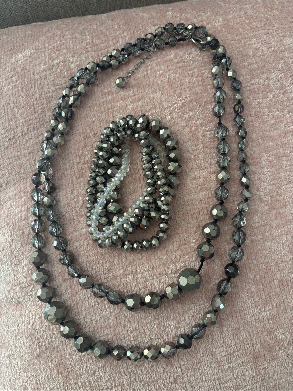 Chico's Faceted Metallic Hematite-Tone Necklace and Bracelet Set